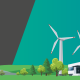 Förderung erneuerbaren Energien: Windmühlen neben einer Fabrik